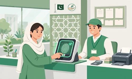 Beneficiary completing biometric verification for the BISP wallet at a service center