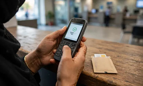 Beneficiary holding a basic mobile phone with the free BISP wallet SIM