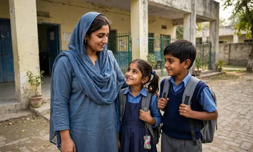 Pakistani mother with schoolchildren receiving Taleemi Wazaif education stipend